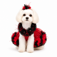 Robe de luxe pour chien, directement de l'usine, rouge et noir, avec appliques florales 3D, en tulle superposé, pour fête, vêtements pour petits animaux, jupe pour chiot, vente en gros OEM