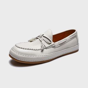 Retro <b>White</b> Slip-On <b>Loafers</b> <b>Men</b> Autumn Sailing Shoes Flat-Bottomed Casual Comfortable Low-Top Waterproof Height Increasing - Product Image 1