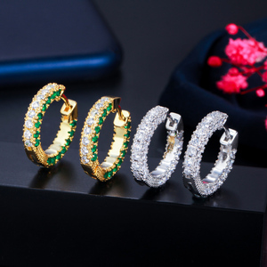 Rhodium Plated White and Green CZ Gold Plated <strong>Hoop</strong> <strong>Earrings</strong> <strong>Tiny</strong> Zircon <strong>Hoop</strong> <strong>Earrings</strong> for Brides Wedding Dancing Party Jewelry - Product Image 1