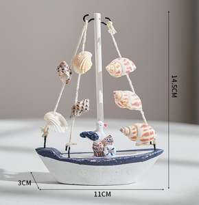 Coquille méditerranéenne décoration de <span class=keywords><strong>petit</strong></span> bateau en bois modèle de <span class=keywords><strong>voilier</strong></span> en bois l ornements de bateau artisanal pour enfants avec logo personnalisé - Product Image 2