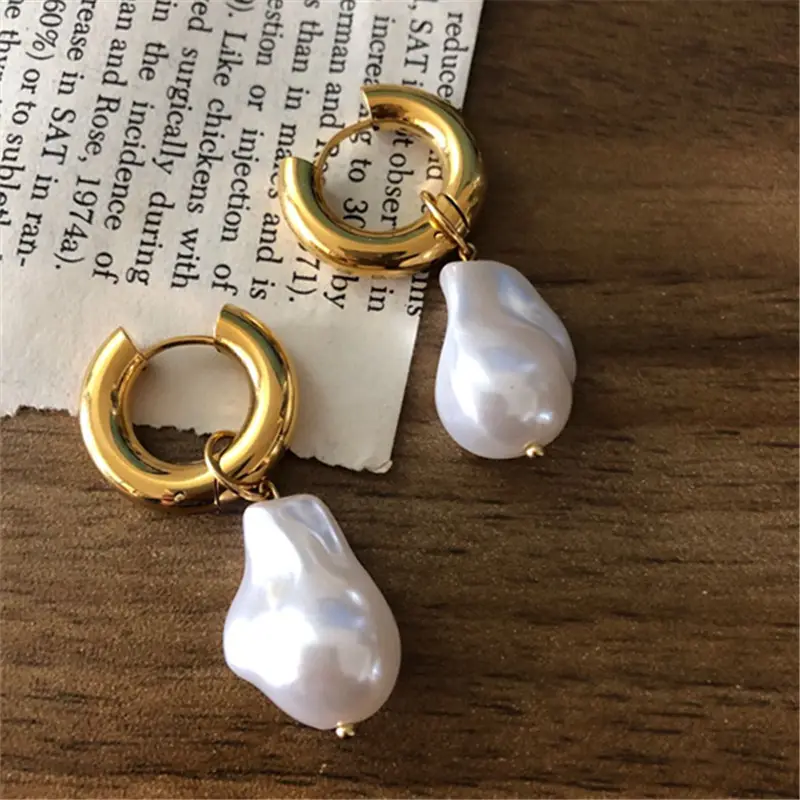 Baroque Freshwater Pearl Earrings Irregular 18K Gold Plated Stud Earrings CZ Stud Huggie Hoop Earrings For Women