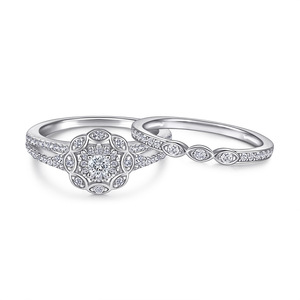 925 Sterling <b>Silver</b> Women's Fine Quality Flower Design <b>Ring</b> <b>Set</b> Rhodium Plating for Bride Engagement and Wedding Party - Product Image 4
