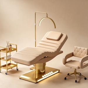 Table de soin esthétique électrique de luxe avec base dorée, 3 moteurs, couleur personnalisée, en cuir PU, pour spa et massage - Product Image 5