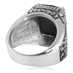 Men's <b>Titanium</b> Steel <b>Ring</b> <b>Black</b> Stone Geometric Design Prong Setting Punk Style Fashion Jewelry Gift - Product Image 2