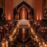 Décoration de salle de bal d'hôtel de luxe pour mariage, pack complet noir et or, arche, lustre en cristal, chemin de table en velours, OEM, solution complète