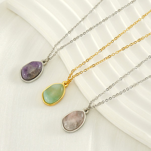 Zogxin Natural Stone Pendant Necklace Stainless Steel Irregular Shape For Women Everyday Wearing Clavicle Chain - Product Image 2
