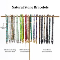 Gelang manik-manik unisex berbahan stainless steel lapis emas premium vintage geometris dengan batu alam, model lobster clasp, Justop