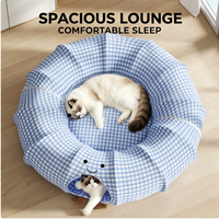 Lit tunnel pour chat, écologique, durable, pliable, utilisable toute l'année, grotte rafraîchissante semi-fermée, cachette interactive, jouet pour chaton, animal de compagnie