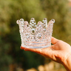 Bougeoir en verre à couronne en cristal d'inspiration européenne vintage, ornement décoratif de luxe pour les bijoux d'ambiance créative de Noël - Product Image 2