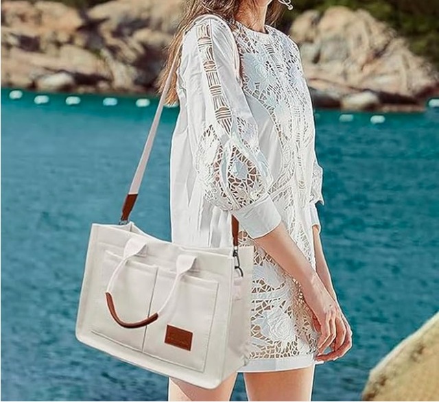 Wholesale Natural Cotton Canvas Shopping Tote Bag Medium Cross Body Shoulder Pocket Fashionable Screen Heat Transfer for Travel
