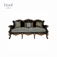 Jardin Sage Tri-Arched fluwelen bank |   Luxe Rococo Zwart &amp;   Gouden bank met spijkerkopversiering - EKAR FURNITURE