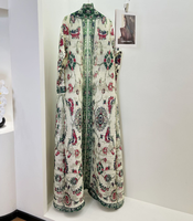 Abaya Kimono Longue Plissée à Col Montant et Imprimé Floral Ethnique Vintage pour Femmes Musulmanes – Idéale pour l'Aïd et le Moyen-Orient