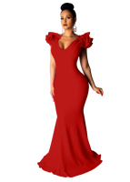 Vestido de Noche Elegante de Alta Calidad, Cuello en V, con Volantes, Sin Mangas, para Fiesta Formal, Vestido de Gala para Mujer