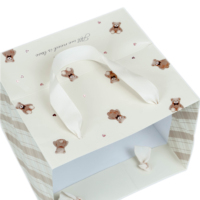 Sac cadeau en papier mat réutilisable imprimé ours aquarelle avec poignée renforcée pour emballage boutique/cadeau (vente en gros)