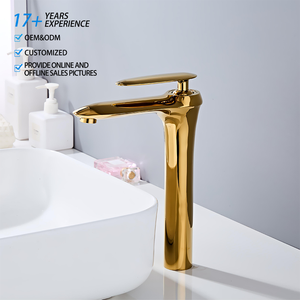 लक्जरी एकल-छेद पीतल सोने के नल बाथरूम डेक पर गर्म ठंडा पानी बेसिन मिक्सर नल - Product Image 1