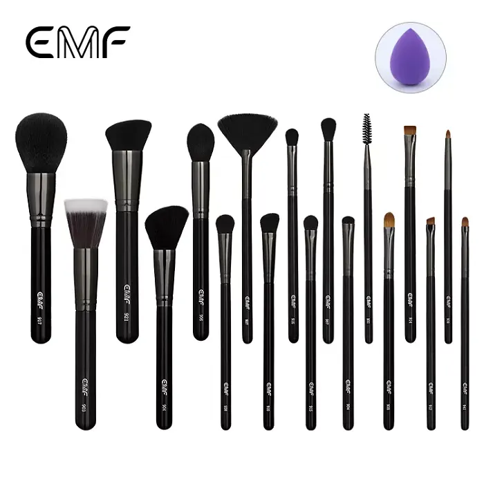 Professional Black High Quality Make Up Brushes Custom 18pcs Synthetic Kabuki Foundation Blending Makeup Brush Kit