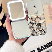 Portable LED Makeup Mirror, Double-sided Folding Handheld Mirror, Suitable for Student Dormitory Travel