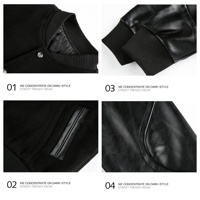 Veste bomber de luxe noire pour homme, style Letterman, avec manches en cuir, coupe courte à épaules tombantes, esthétique urbaine, streetwear haut de gamme