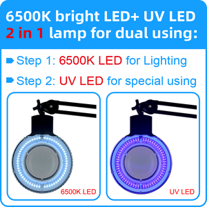 Lampe d'inspection pliable 2-en-1 avec loupe en verre et LED UV 6500K pour bijoux, circuits imprimés et électronique - Product Image 3