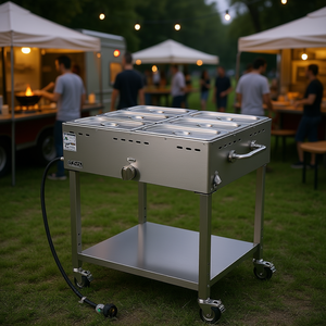 Vevor - Mesa de Vapor Comercial de Acero Inoxidable con 6 Recipientes para Calentar y Mantener Alimentos al Aire Libre, Modelo D0100XUY17A - Product Image 2