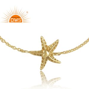 Star Fish Design 925 Sterling <b>Silver</b> <b>Chain</b> <b>Bracelet</b> Textured Gold Plated Girls <b>Bracelet</b> Jewelry Manufacturer Vintage Collection - Product Image 2