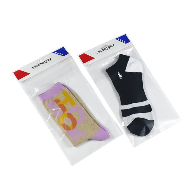 Kundenspezifischer durchsichtiger Einzelhandel-Verpackungsbeutel mit Reißverschluss aus Kunststoff für Socken Kleidung Unterwäsche mattierte Reißverschluss-Verpackung Plastiktüten