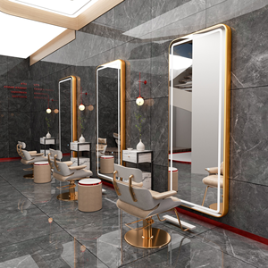 Espejo de Pared de Una Cara con Luz para Barbería y Salón de Belleza, Diseño Japonés, Muebles Metálicos, Venta al Por Mayor de Fábrica - Product Image 1