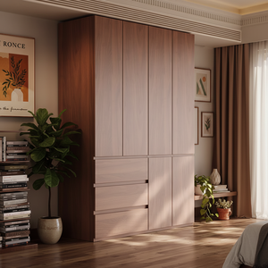 Armoire intégrée personnalisable en <span class=keywords><strong>bois</strong></span> composite couleur noyer avec plusieurs compartiments à tiroirs pour chambre à coucher - Product Image 6