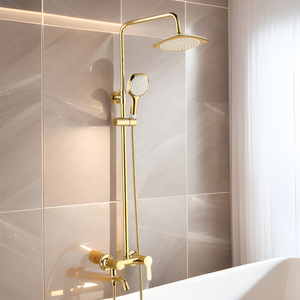 Ensemble de douche en laiton pour hôtels et résidences, finition dorée, mitigeur à poignée unique, cartouche céramique, jet de pluie doux - Product Image 3