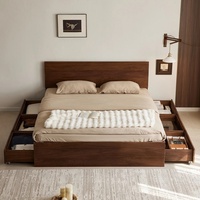 Lit double moderne minimaliste en bois massif avec grand rangement |   Lit multifonctionnel de luxe personnalisable pour la maison et l'hôtel