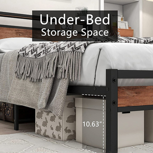 Kainice phong cách hiện đại vua kích thước đầy đủ kim loại nền tảng khung giường với bảng gỗ cơ sở lưu trữ cho khách sạn & Trường học sử dụng - Product Image 5