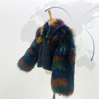 Veste en fourrure de raton laveur teinte arc-en-ciel - Manteau court en fourrure véritable, style élégant et mondain
