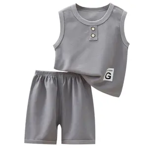 Wholesale Casual Toddler Boy Clothes Set Sleeveless Kids T-Shirt Shorts Suit Solid Color Kids Summer Clothing