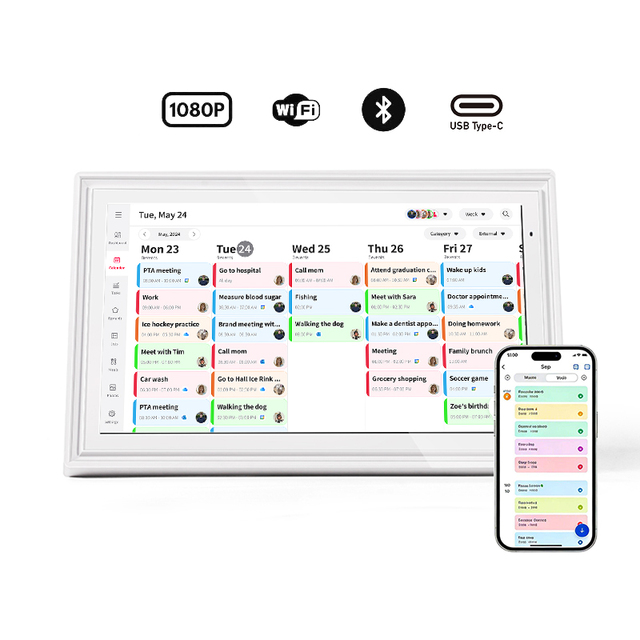 2026 15.6 Inch Smart Digital Photo Frame Calendar Touch Screen Android Wi-Fi Clock 2+16Gb Ag Anti-Glare Weekly/Monthly Planner