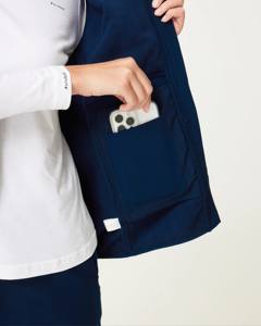 Chalecos de uniforme médico azules de alta calidad para mujer, con cremallera completa, elásticos, sin mangas, para hospital - Product Image 5