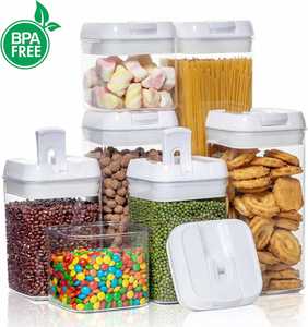 14-Piece Modern Airtight <b>Square</b> Clear PS <b>Plastic</b> Multifunction Food Storage Jar Set White/Black Lids Home Kitchen Pantry - Product Image 3