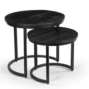 Juego de mesas de centro modernas de alta calidad, juego de 2 mesas de centro redondas de hierro/madera, muebles de sala de estar a precio de mayoreo. - Product Image 1