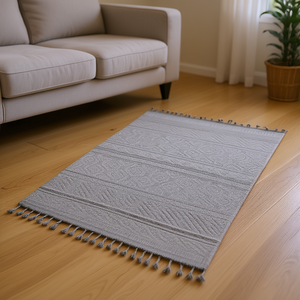 Alfombra Geométrica Rectangular de la Colección Guros, 6x9, Tejido Plano de Algodón, Estilo Bohemio para Interiores y Exteriores, Resistente al Agua - Product Image 2