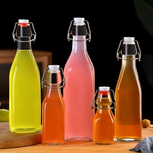 Bouteilles de jus en verre rondes vides de 500 ml, 750 ml et 1 L avec couvercle à clip oscillant, design de dessin animé, réutilisables et isolantes thermiquement pour l'eau et le jus - Product Image 1