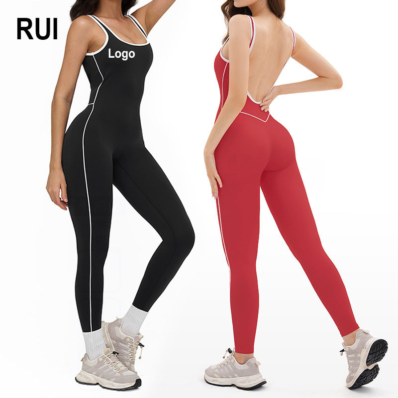 RUIQUWIN Wholesale Women's High Elastic Butt Lifting Sport Bodysuit Quick Dry Slimming Backless Jumpsuit Yoga Running Sports
