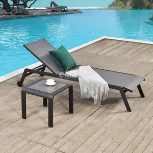 New Design Beach Pool Lounger Chaise Sun Lounger Bed Beach Chairs Aluminum Outdoor Furniture Modern UV Resistant Fabric