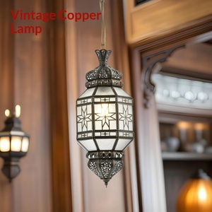 Lustre en cuivre avec <span class=keywords><strong>éclairage</strong></span> LED suspendu pour restaurant, café, hôtel, maison d'hôtes, bar - Décoration de style turc exotique - Product Image 2