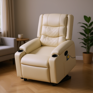 เก้าอี้นวดปรับเอนหนังเทียมสีครีม เฟอร์นิเจอร์ห้องนั่งเล่นปรับเอนด้วยระบบไฟฟ้า - Product Image 2