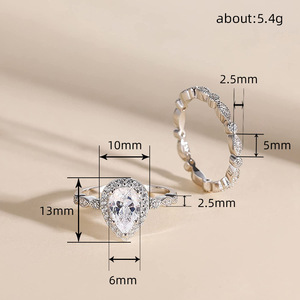 Set di Anelli Vintage a Due Pezzi con Taglio Marquise a Goccia per Donne, Gioielli Classici da Matrimonio alla Moda - Product Image 5