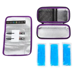 Saco térmico isolado de eva para viagem, portátil, resistente, saco de armazenamento de abastecimento de diabetes, com 3 gel, pacote de gelo