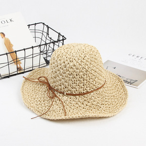 Floppy <b>Straw</b> <b>Hat</b> Raffia <b>Straw</b> Wide Brim Beach Sun Protection Female Adult Summer Outdoor Wear - Product Image 1