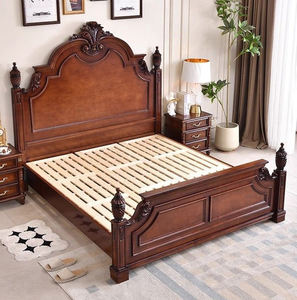 Esplendor real: cama de madera maciza con cabecero adornado en forma de arco, tallas exquisitas y columnas romanas para dormitorios lujosos - Product Image 6