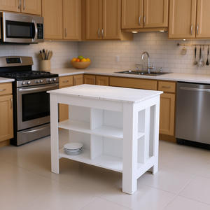 <b>Kitchen</b> Island With Antibacterial Surface Three <b>Shelves</b> Modern Wood <b>Kitchen</b> Cart - Product Image 2