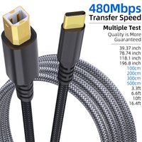 Cable de Impresora USB C a USB B Premium, 480 Mbps, Trenzado de Nailon, Cable de Datos de Alta Velocidad para MacBook, HP, Canon, Epson, Brother, Escáner