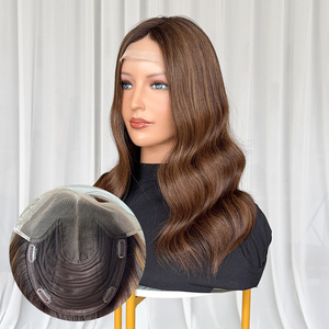 Topper en dentelle 8x10'' avec base ondulée en cheveux humains, reflets foncés, dos tissé, pour perte de cheveux, mini perruque en dentelle, en stock, livraison rapide - Product Image 1